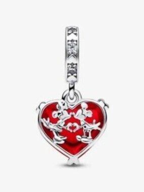 Pandora Disney Mickey & Minnie Mouse Kiss Red Murano Glass Dangle Charm